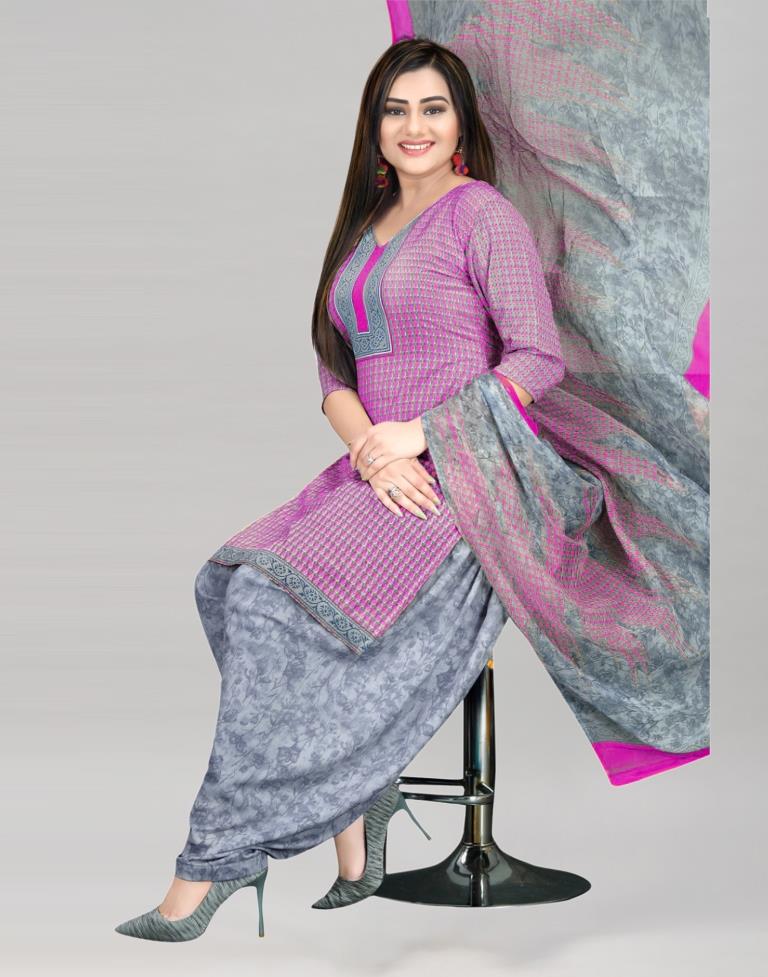 Light Pink Printed Unstitched Salwar Suit | Sudathi