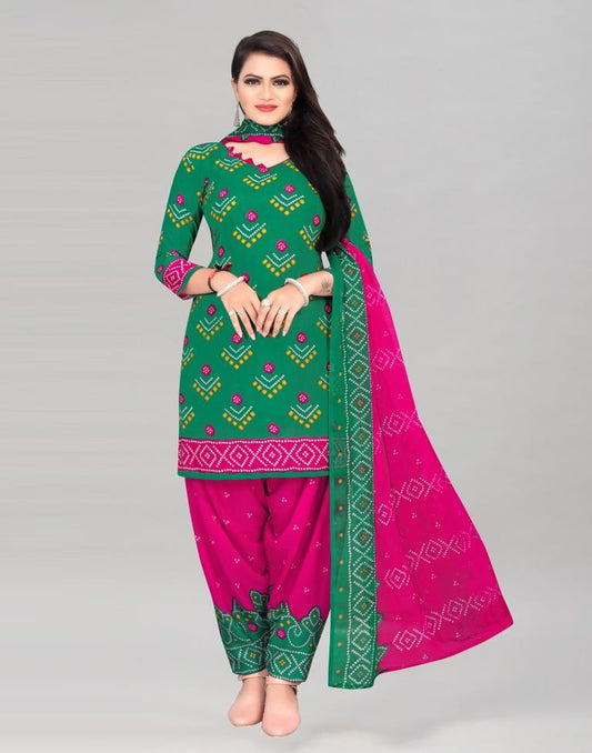 Green Printed Unstitched Salwar Suit | Sudathi