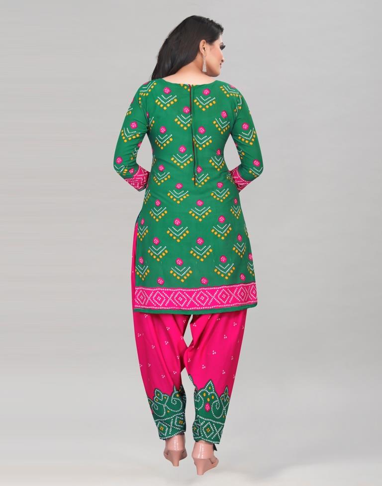 Green Printed Unstitched Salwar Suit | Sudathi