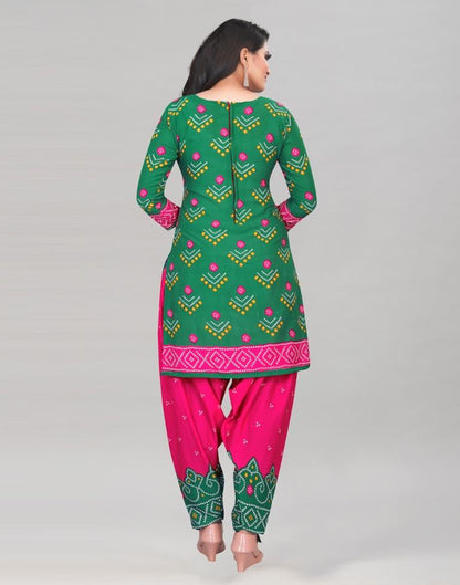 Green Printed Unstitched Salwar Suit | Sudathi