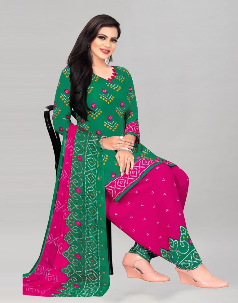 Green Printed Unstitched Salwar Suit | Sudathi