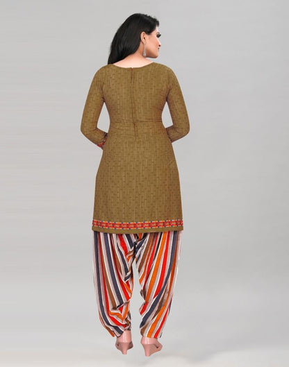 Khaki Brown Printed Unstitched Salwar Suit | Sudathi