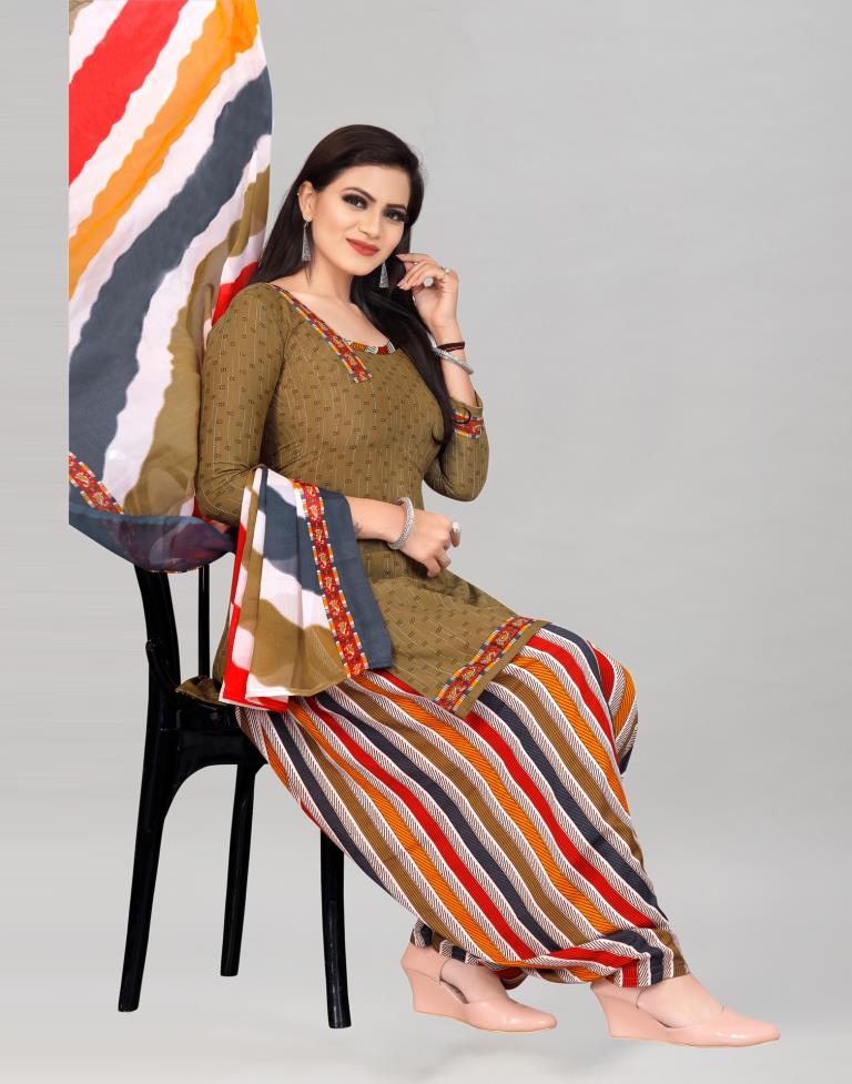 Khaki Brown Printed Unstitched Salwar Suit | Sudathi