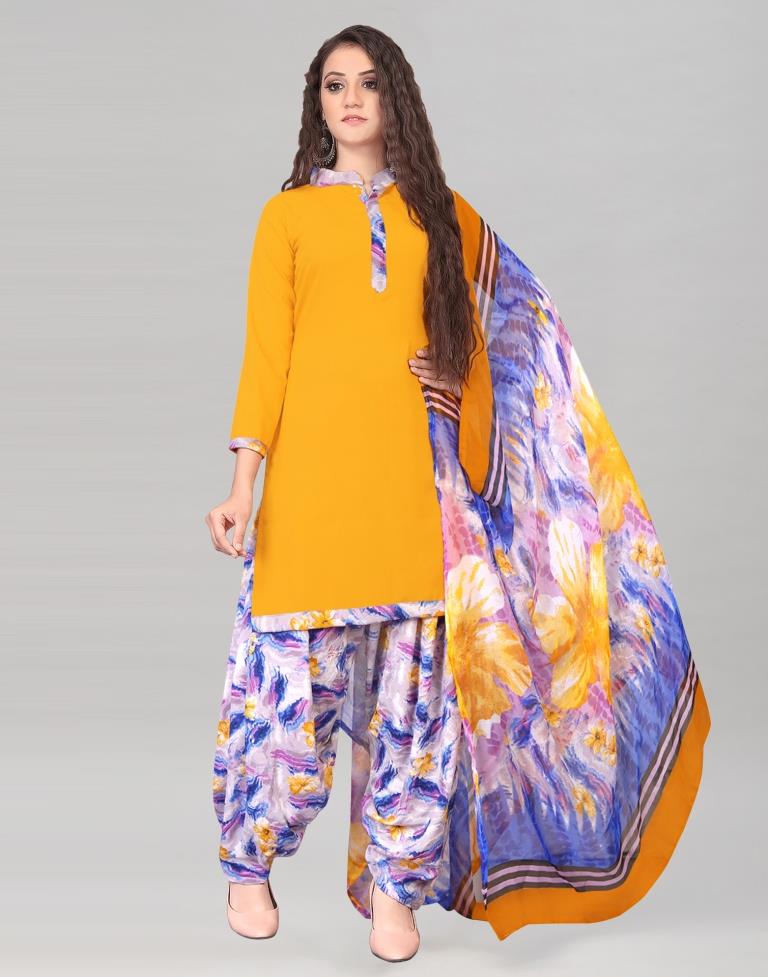 Turmeric Yellow Dyed Unstitched Salwar Suit | Sudathi