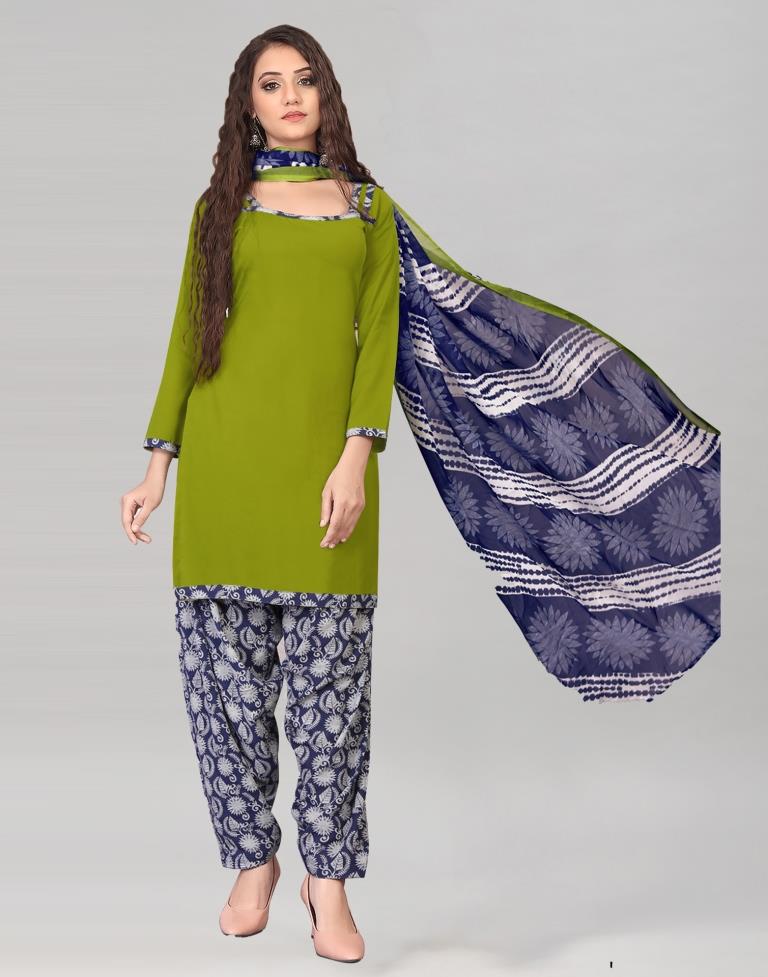 Olive Green Dyed Unstitched Salwar Suit | Sudathi