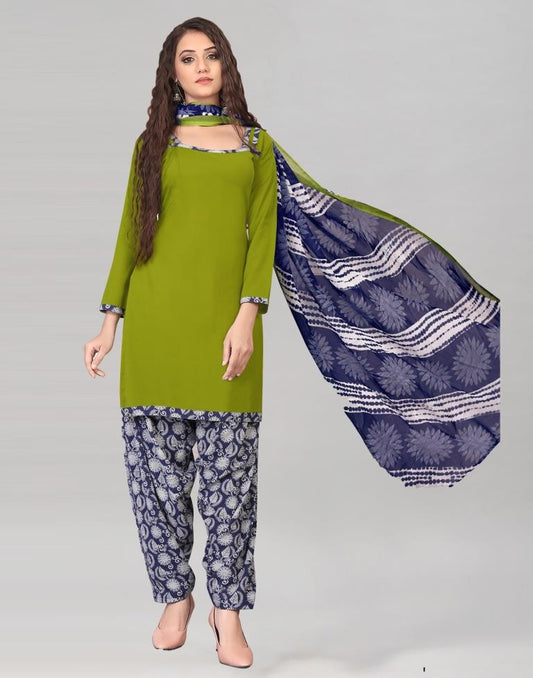 Olive Green Dyed Unstitched Salwar Suit | Sudathi