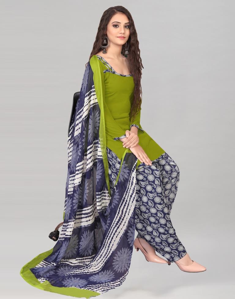 Olive Green Dyed Unstitched Salwar Suit | Sudathi