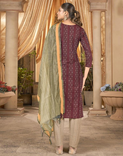 Maroon Cotton Kurta With Pant And Dupatta