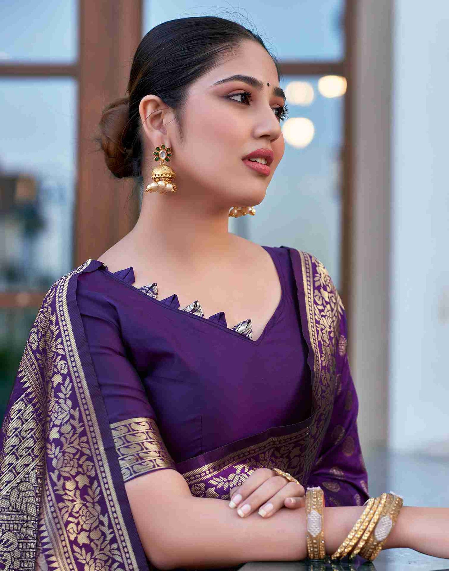 Purple Banarasi Silk Saree