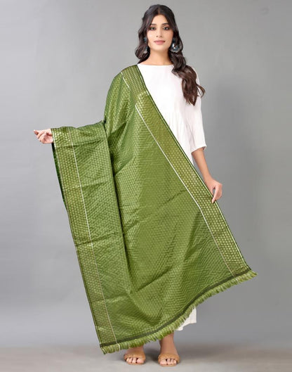 Olive Green Jacquard Dupatta | Leemboodi