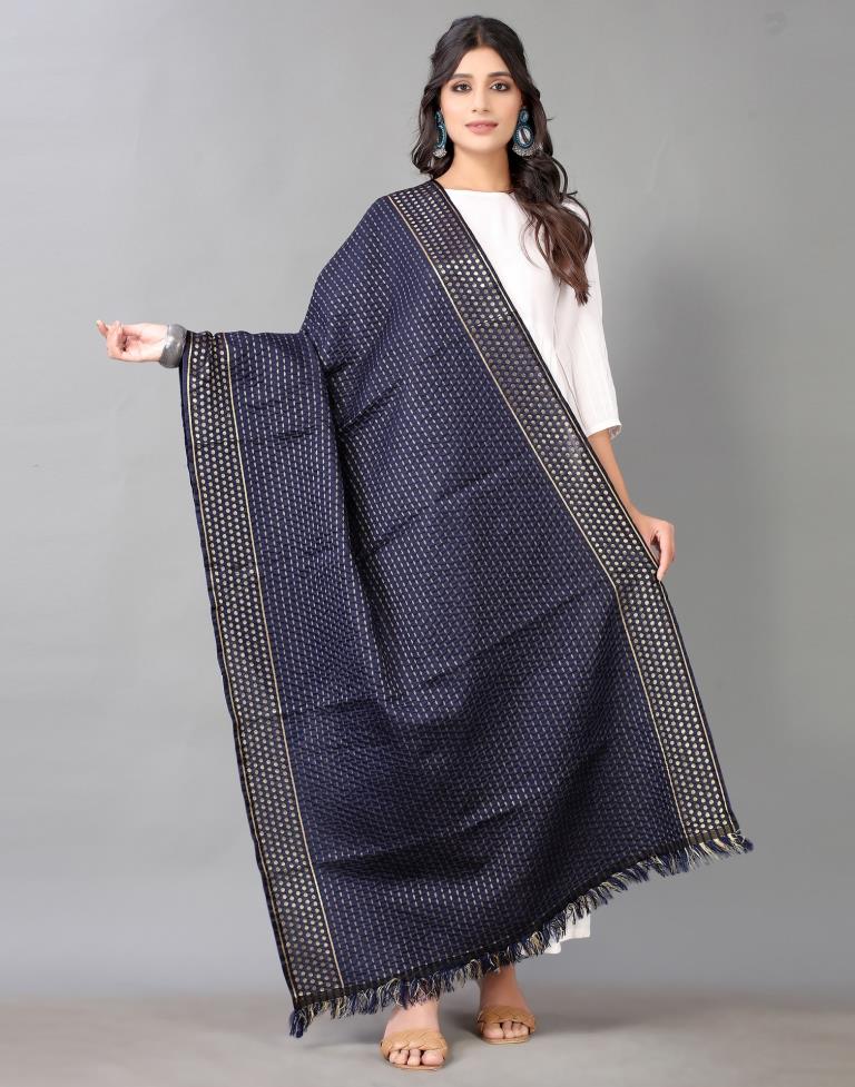 Navy Blue Jacquard Dupatta | Leemboodi