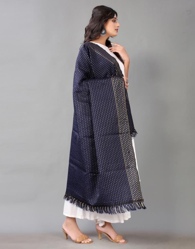 Navy Blue Jacquard Dupatta | Leemboodi