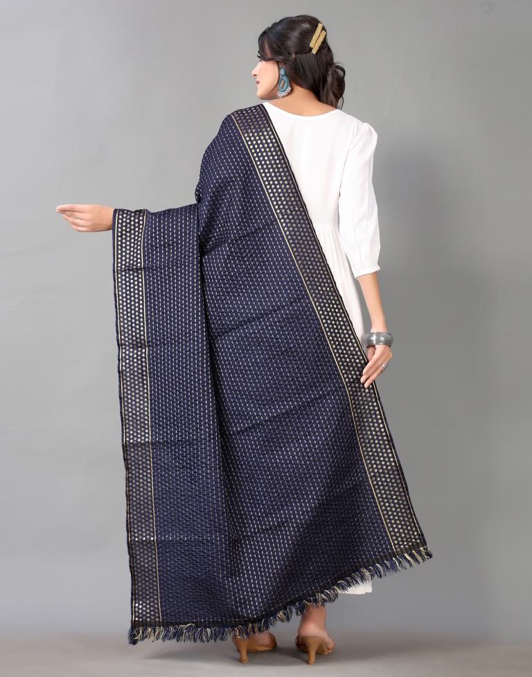 Navy Blue Jacquard Dupatta | Leemboodi