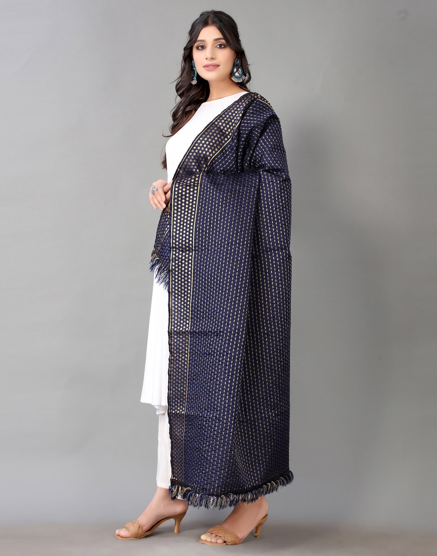 Navy Blue Jacquard Dupatta | Leemboodi