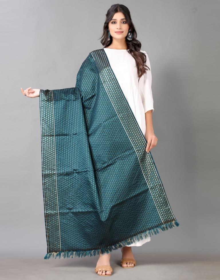 Dark Teal Jacquard Dupatta | Leemboodi