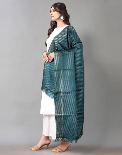 Dark Teal Jacquard Dupatta | Leemboodi