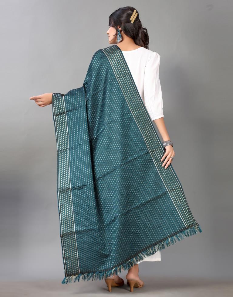 Dark Teal Jacquard Dupatta | Leemboodi