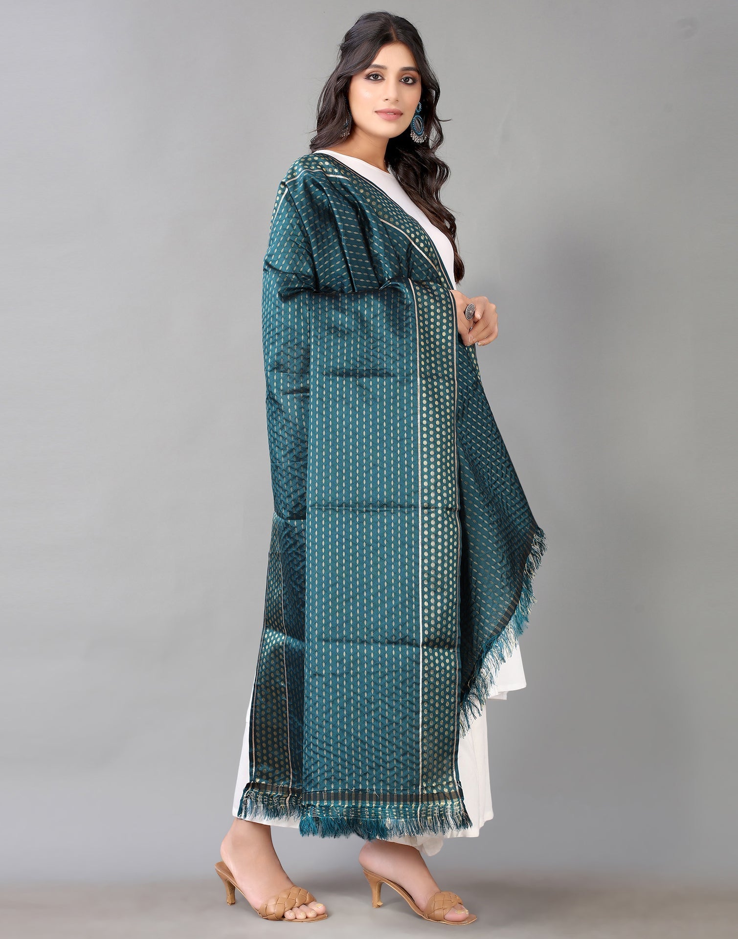 Dark Teal Jacquard Dupatta | Leemboodi