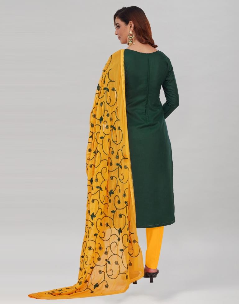 Dark Green Cotton Handwork Unstitched Salwar Suit | Sudathi