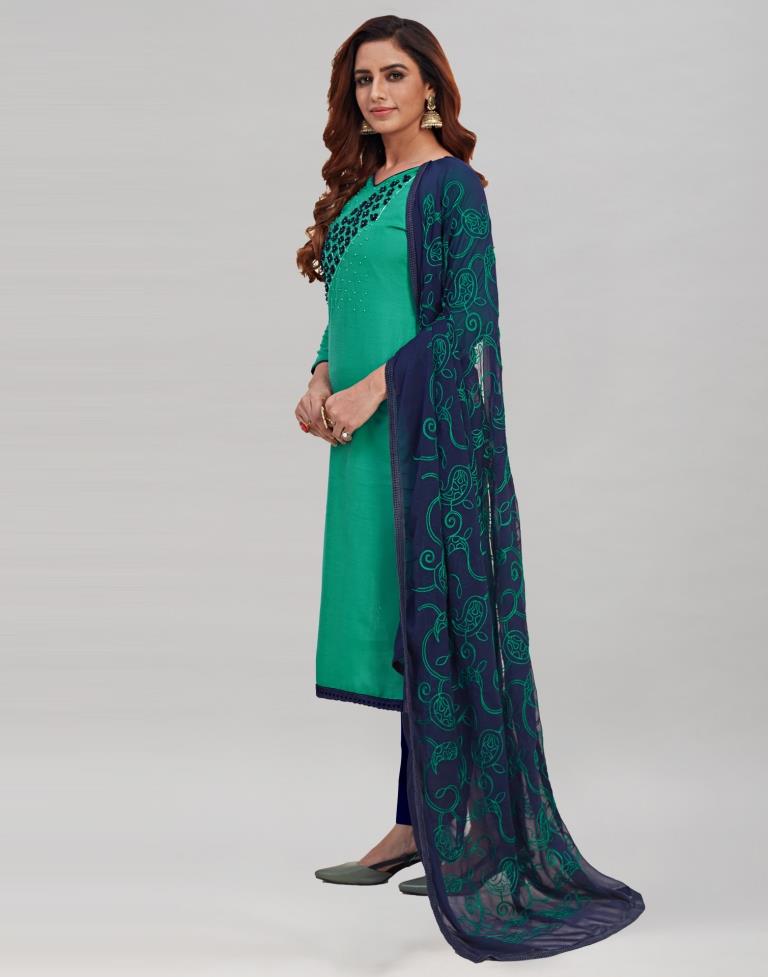 Jungle Green Cotton Handwork Unstitched Salwar Suit | Sudathi