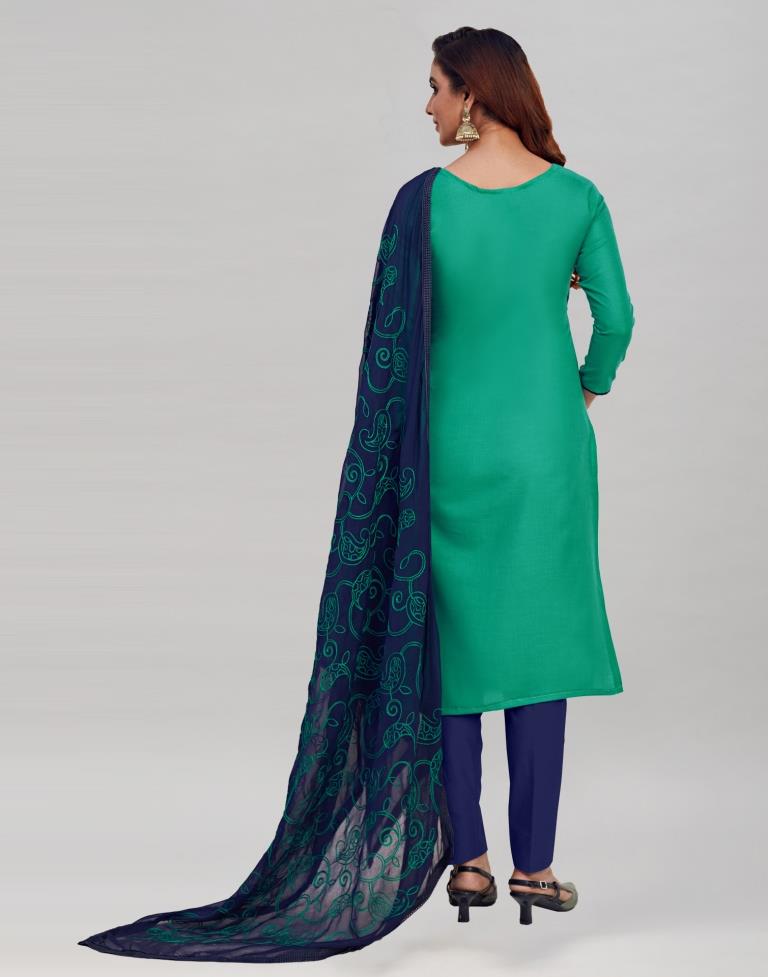 Jungle Green Cotton Handwork Unstitched Salwar Suit | Sudathi