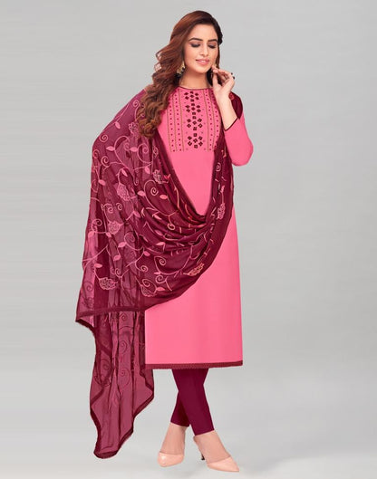 Pink Cotton Handwork Unstitched Salwar Suit | Sudathi
