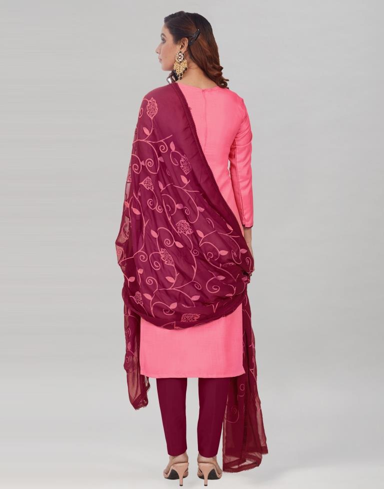 Pink Cotton Handwork Unstitched Salwar Suit | Sudathi