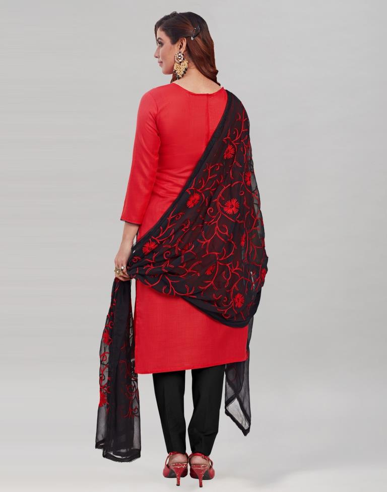Red Cotton Handwork Unstitched Salwar Suit | Sudathi