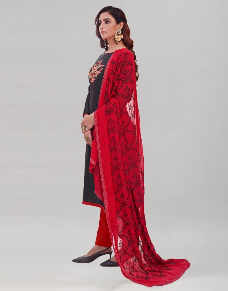 Black Cotton Embroidered Unstitched Salwar Suit | Sudathi