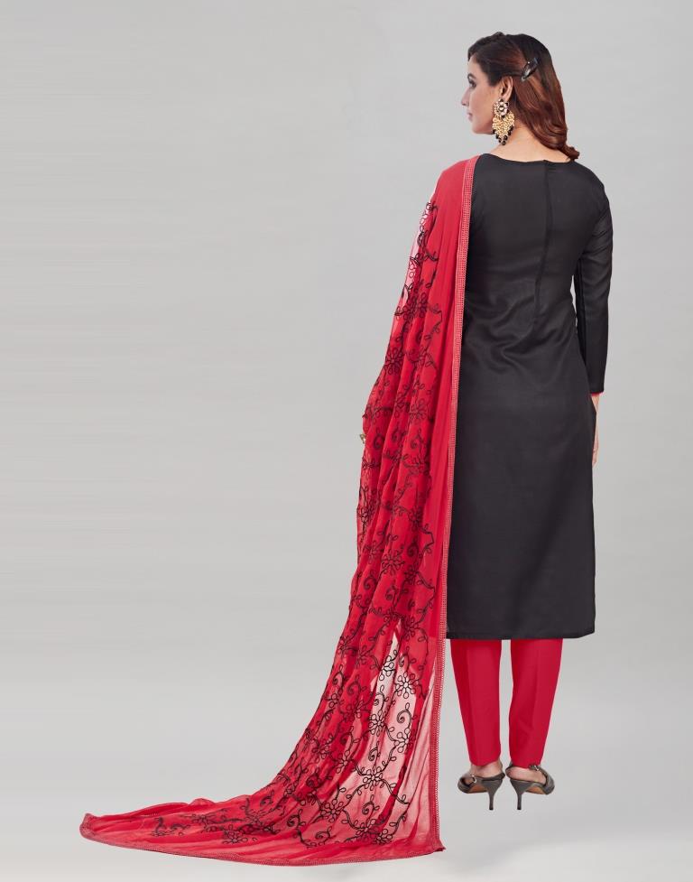 Black Cotton Embroidered Unstitched Salwar Suit | Sudathi