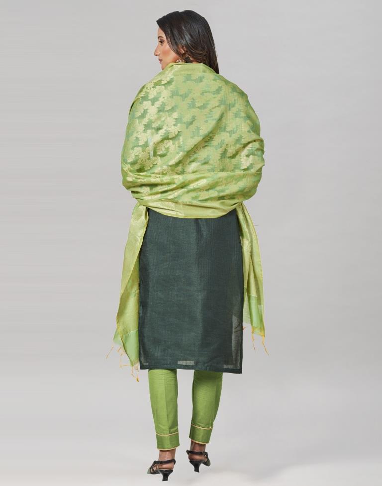 Dark Green Silk Embroidered Unstitched Salwar Suit | Sudathi