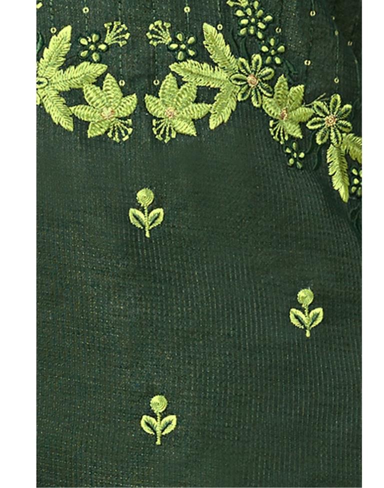 Dark Green Silk Embroidered Unstitched Salwar Suit | Sudathi
