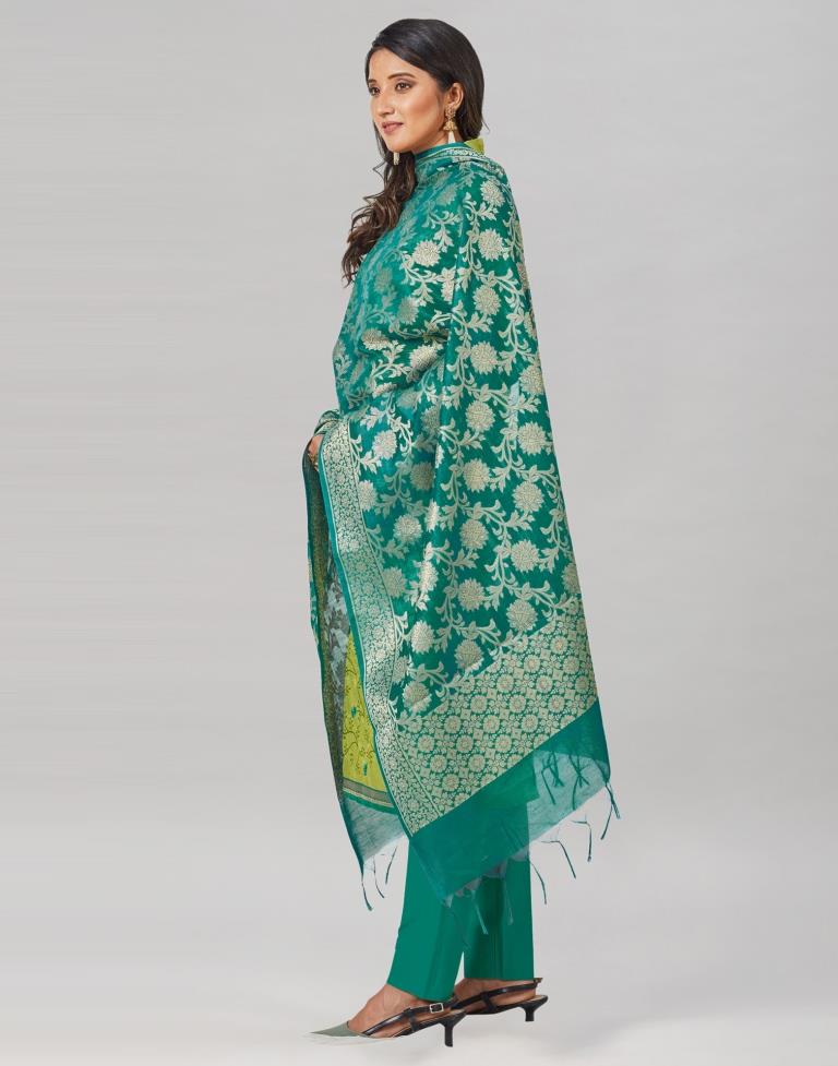 Parrot Green Silk Embroidered Unstitched Salwar Suit | Sudathi