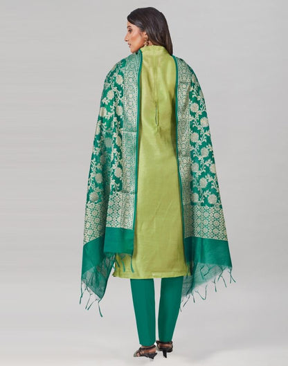 Parrot Green Silk Embroidered Unstitched Salwar Suit | Sudathi