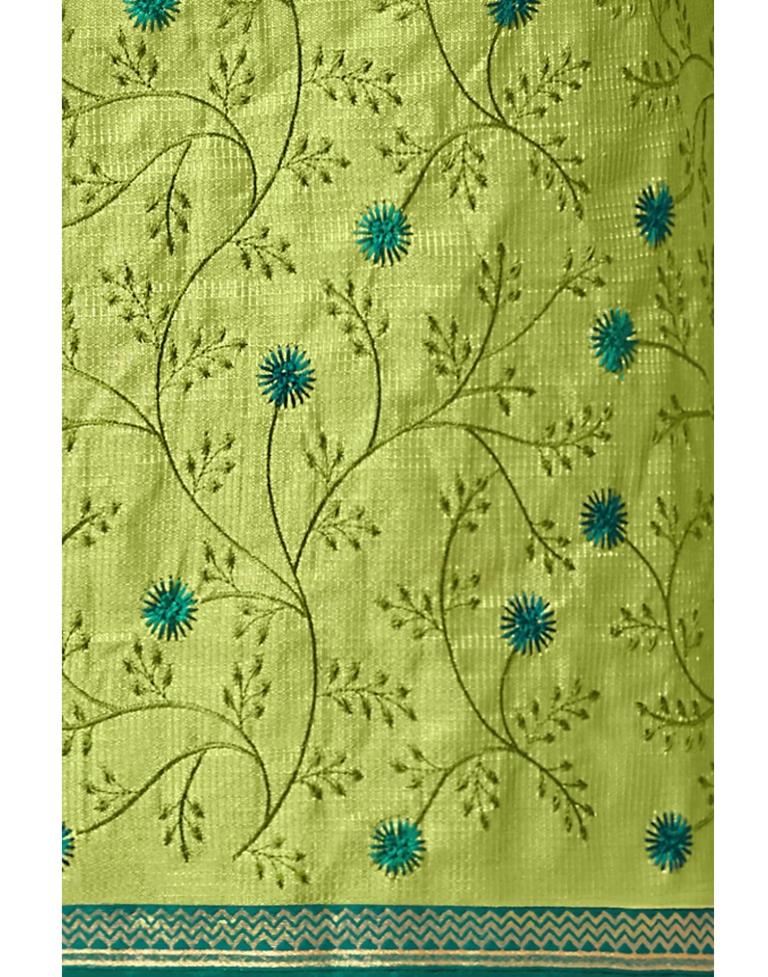 Parrot Green Silk Embroidered Unstitched Salwar Suit | Sudathi