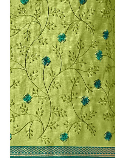 Parrot Green Silk Embroidered Unstitched Salwar Suit | Sudathi
