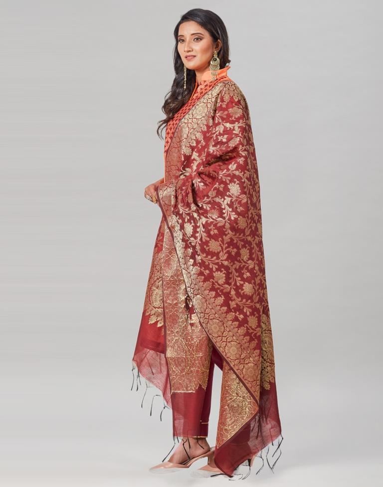 Peach Silk Embroidered Unstitched Salwar Suit | Sudathi