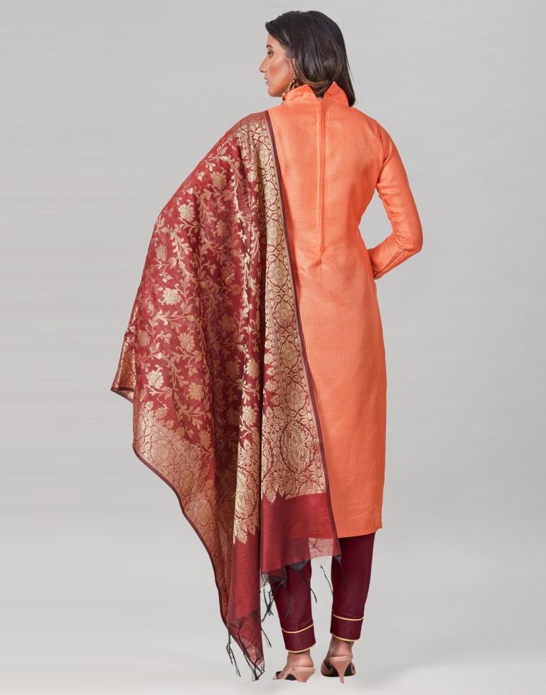 Peach Silk Embroidered Unstitched Salwar Suit | Sudathi