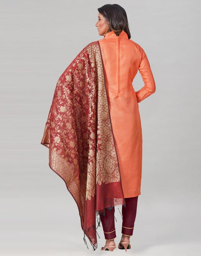 Peach Silk Embroidered Unstitched Salwar Suit | Sudathi