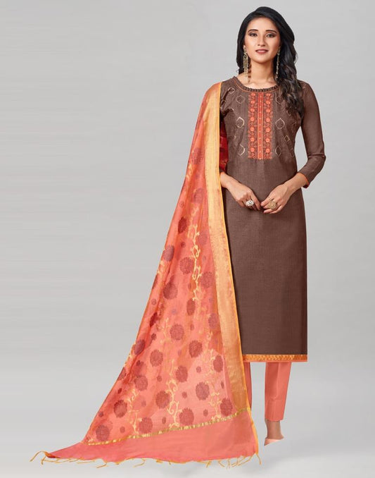 Rose Wood Silk Embroidered Unstitched Salwar Suit | Sudathi
