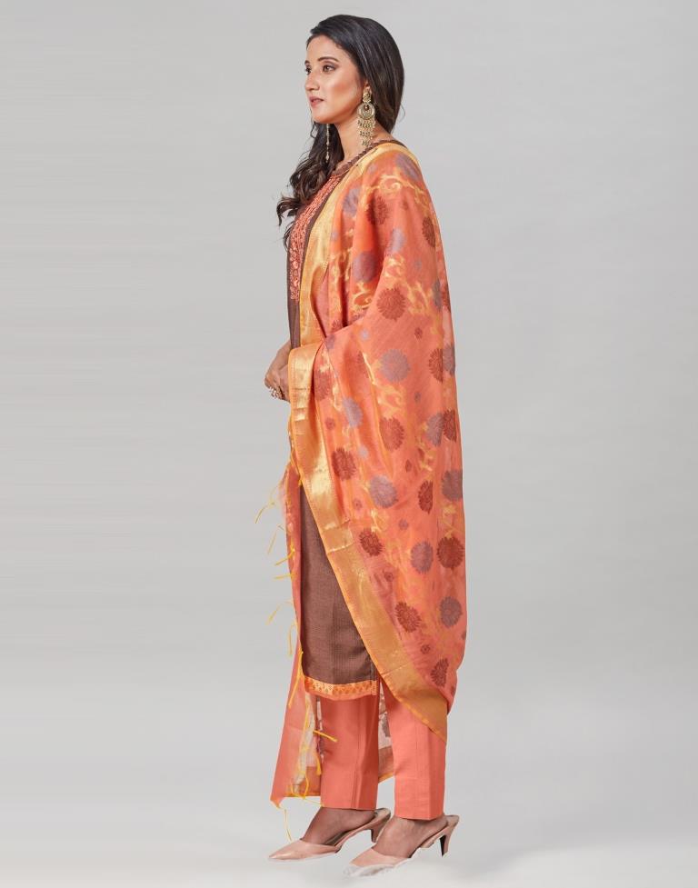 Rose Wood Silk Embroidered Unstitched Salwar Suit | Sudathi