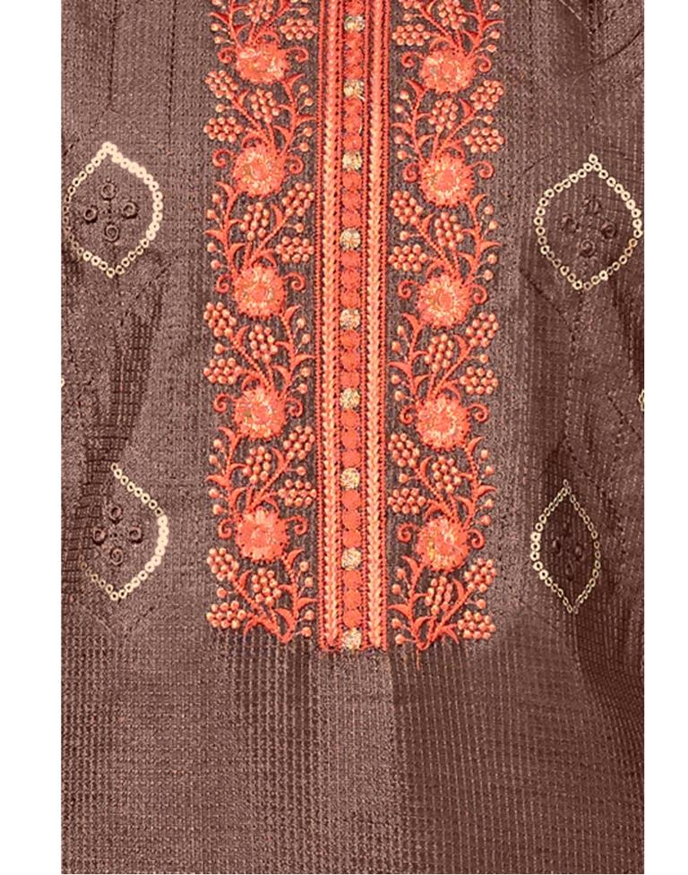 Rose Wood Silk Embroidered Unstitched Salwar Suit | Sudathi
