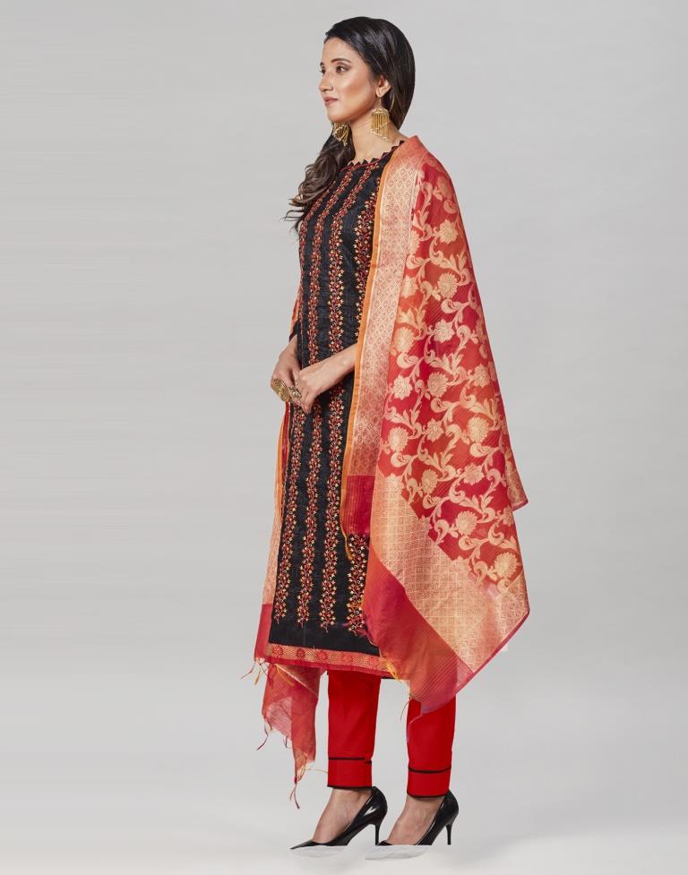 Black Silk Embroidered Unstitched Salwar Suit | Sudathi