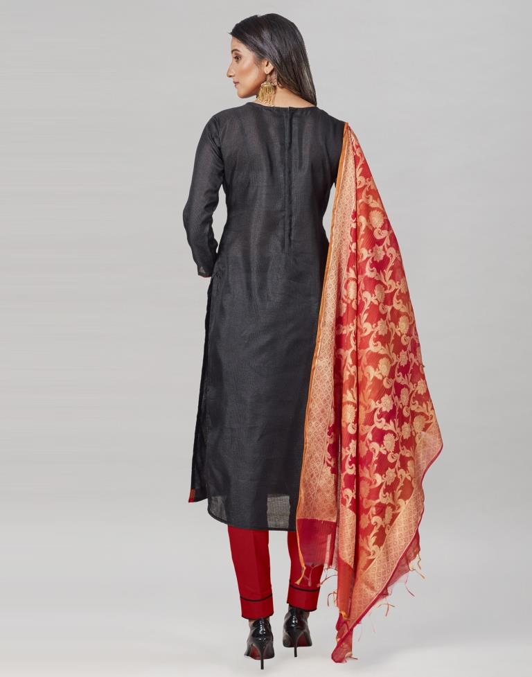 Black Silk Embroidered Unstitched Salwar Suit | Sudathi