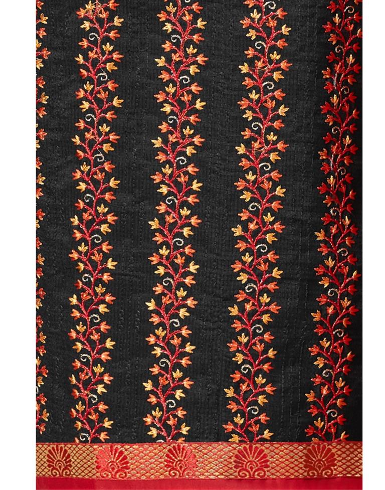 Black Silk Embroidered Unstitched Salwar Suit | Sudathi