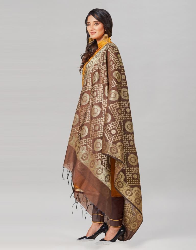 Mustard Silk Embroidered Unstitched Salwar Suit | Sudathi
