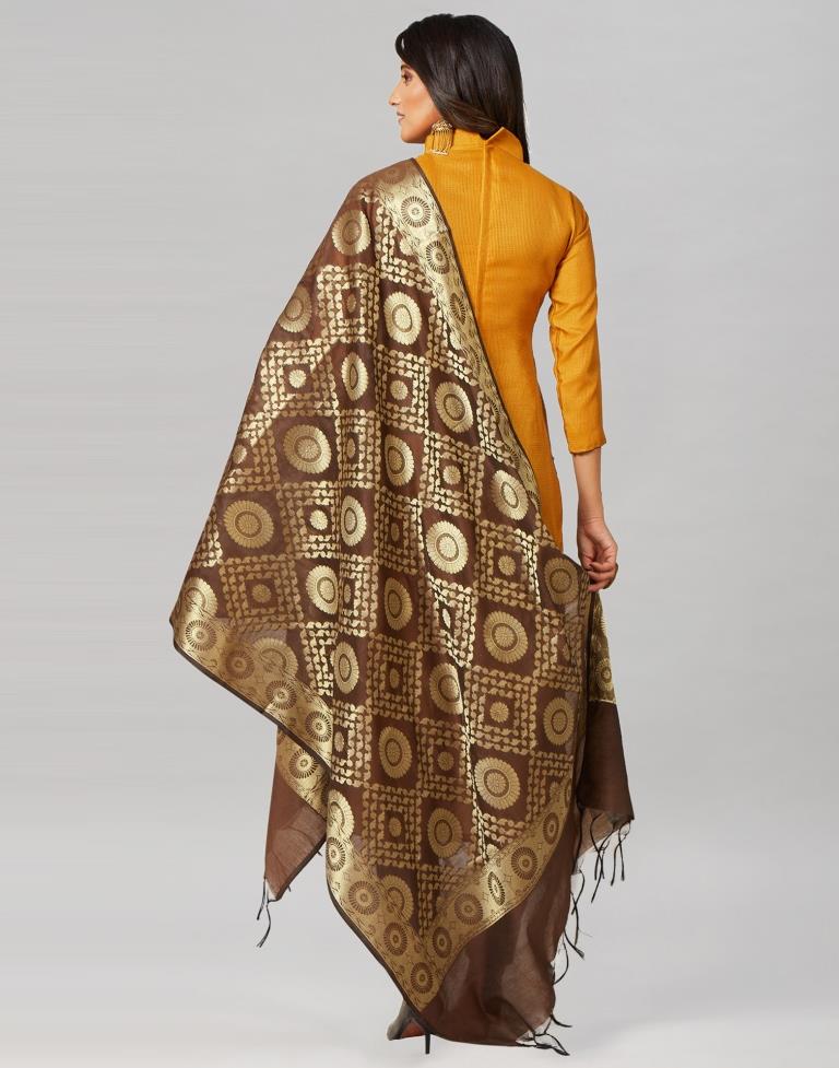 Mustard Silk Embroidered Unstitched Salwar Suit | Sudathi