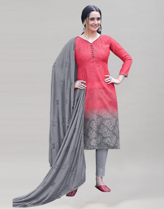 Raspberry Pink Cotton Printed Unstitched Salwar Suit | Sudathi