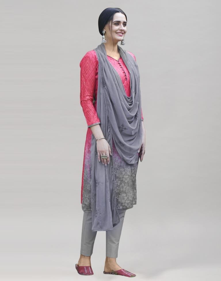 Raspberry Pink Cotton Printed Unstitched Salwar Suit | Sudathi