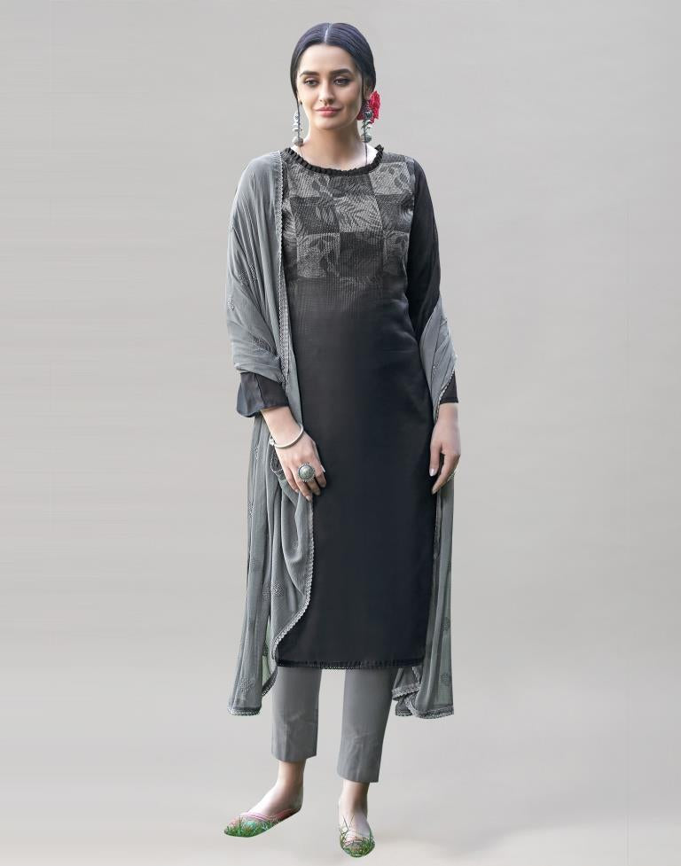 Black Cotton Printed Unstitched Salwar Suit | Sudathi